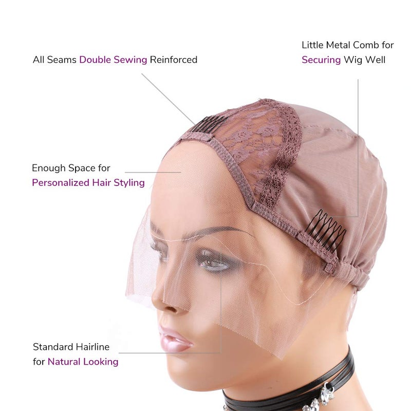 Bella Hair Breathable Swiss Lace Front Wig Cap for Making Wigs with Adjustable Straps and Combs Small Size Violet - Image 4