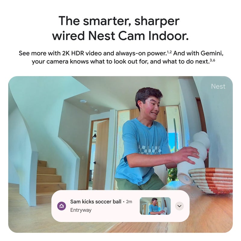 Google Nest Cam Indoor (Wired, 3rd Gen) - Security Camera with 2K Video and Gemini, Night Vision, 2-Way Audio, Works with Google Home - 2025 Model - Hazel - Image 2