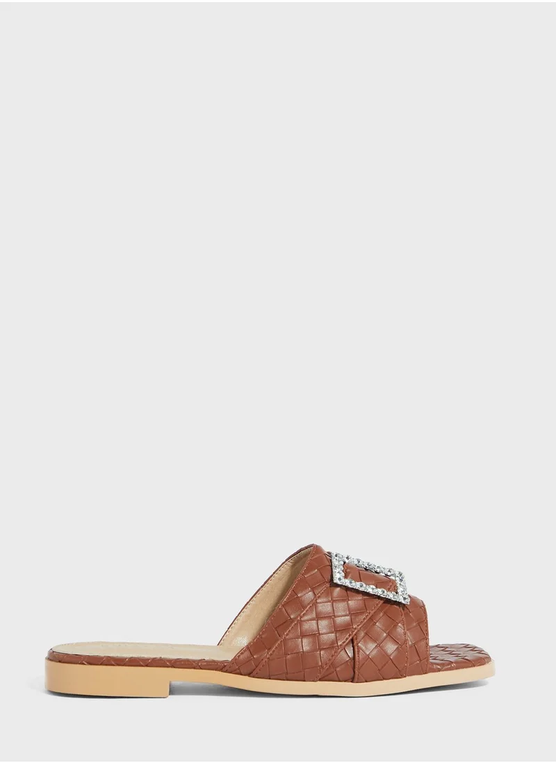 Khizana Woven Square Toe Flat Sandal