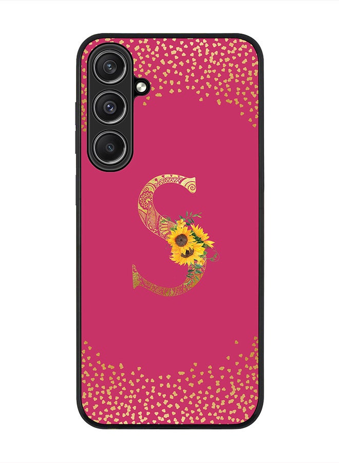 Stylizedd Rugged Black Edge case for Samsung Galaxy S23 FE, Slim fit Flexible   Custom Monogram Initial Letter Mandala Floral Pattern Alphabet- S (Dark Pink Rose) - Image 1