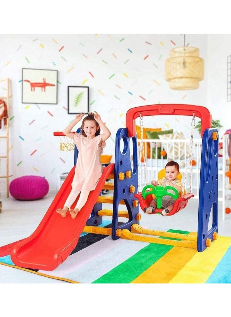 RBWTOYS RBWTOYS kids Plastic 3 in 1 Swing, Slide with Baskeet Hoop Set. RW-16341.  - Image 1