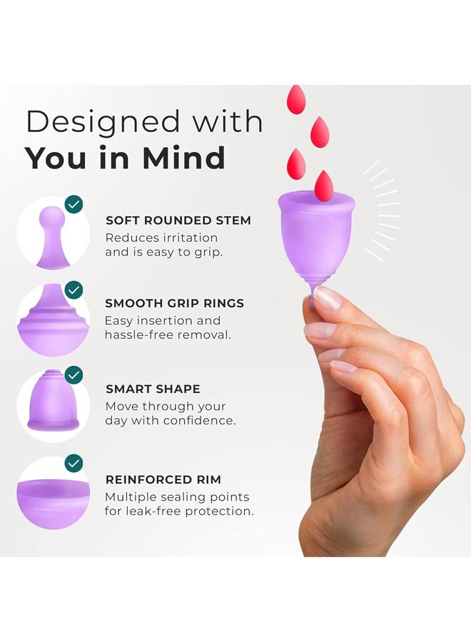 2 Pcs Soft Menstrual Cup, Super Soft and Flexible, Reusable Silicone Foldable Sterilizing Cup, Wear for 12 Hours, Easy to Clean Tampon and Pad Alternative (1 Small and 1 Large)