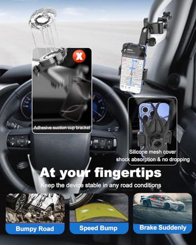 Kolasels A Pillar Grab Handle Phone Mount for Car/Truck [Shockproof Metal Arm] Universal Phone Clip Phone Holders for Your Car, Truck, Pickup, SUV, Van, Excavator, Front Loader, Fit for iPhone 16 15 - Image 2