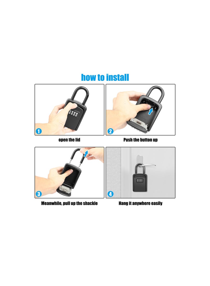 SYOSI Key Safe, Portable Lock Box for Keys Outdoor with Removable Shackle, Hangable Combination Key Lock Box for Home Office Garage School, Free of Installation - Image 5