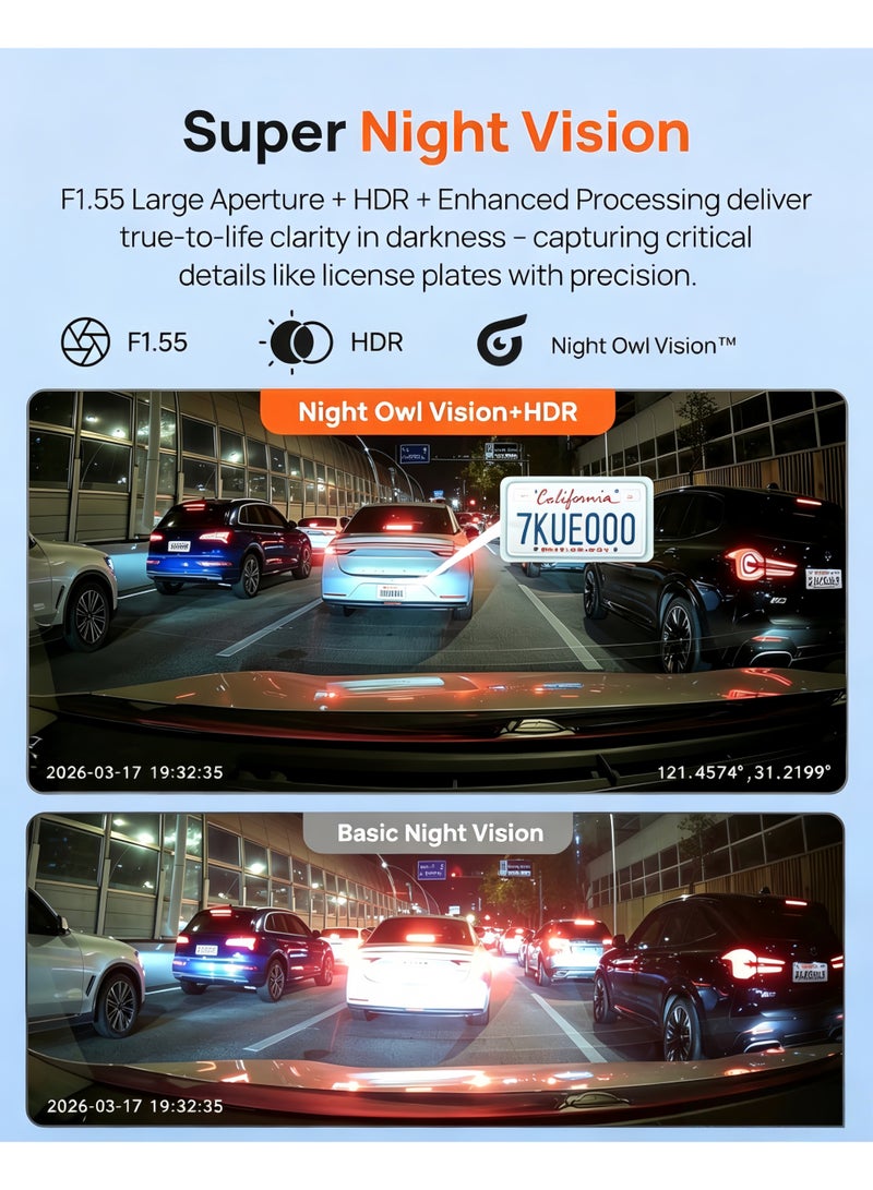 Dash Cam Front and Rear, 4KFull HD Dash Cam, Free 64GB Card, Built-in Wi-Fi GPS, 3-inch IPS Screen, Night Vision, 170° Wide Angle, WDR, 24-hour Parking Mode - Image 5