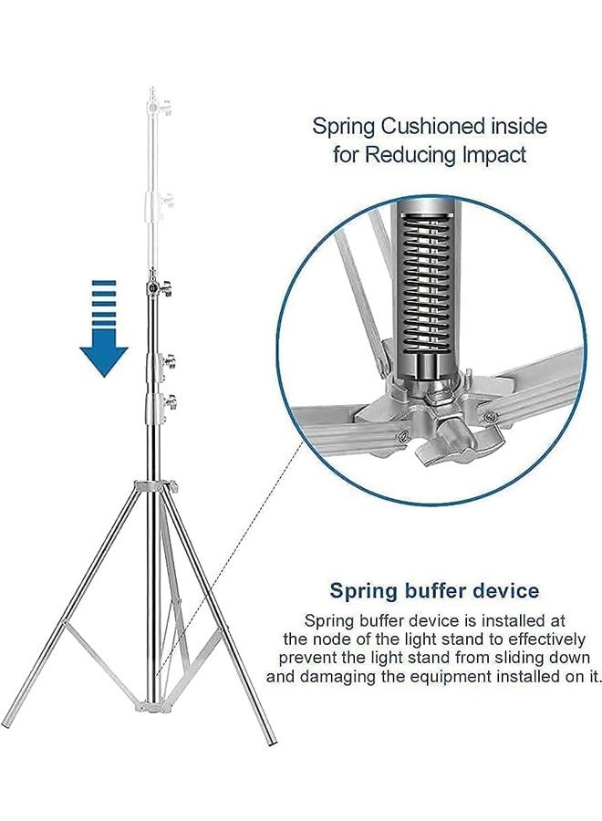 PADOM 2.8m Stainless Steel Photography Light Stand with 1/4" to 3/8" Universal Adapter, Heavy Duty Photography Tripod Stand with Spring Cushioned, for Strobe LED Video Light,Ring Light,Softbox - Image 3