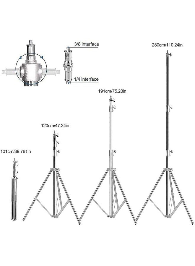 PADOM 2.8m Stainless Steel Photography Light Stand with 1/4" to 3/8" Universal Adapter, Heavy Duty Photography Tripod Stand with Spring Cushioned, for Strobe LED Video Light,Ring Light,Softbox - Image 4