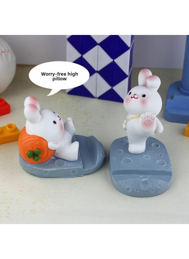 Cartoon Mobile Phone Stand Cute Zodiac Rabbit Creative Mobile Phone Stand Desktop Ornaments Girls' Heart Birthday Gift For Girls-Color:Kicking Rabbit Stand - Image 3
