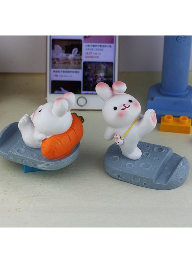 Cartoon Mobile Phone Stand Cute Zodiac Rabbit Creative Mobile Phone Stand Desktop Ornaments Girls' Heart Birthday Gift For Girls-Color:Kicking Rabbit Stand - Image 4