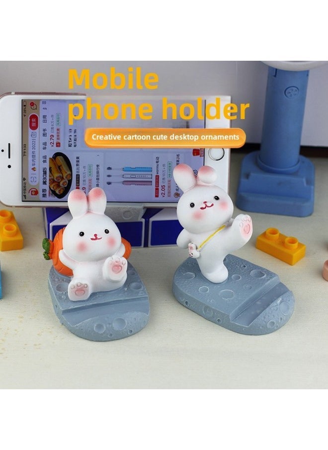 Cartoon Mobile Phone Stand Cute Zodiac Rabbit Creative Mobile Phone Stand Desktop Ornaments Girls' Heart Birthday Gift For Girls-Color:Kicking Rabbit Stand - Image 2
