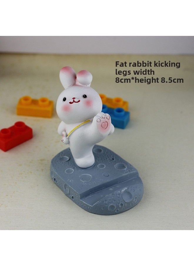 Cartoon Mobile Phone Stand Cute Zodiac Rabbit Creative Mobile Phone Stand Desktop Ornaments Girls' Heart Birthday Gift For Girls-Color:Kicking Rabbit Stand - Image 1