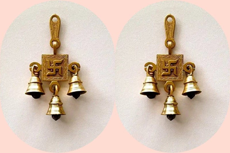 Craftomanic Brass Swastik Hanging BellsBrass Hanging Bells Room Entance Home Decor for Diwali Decoration Hanging Bell for Temple Door Entrance Pooja Mandir - Image 2
