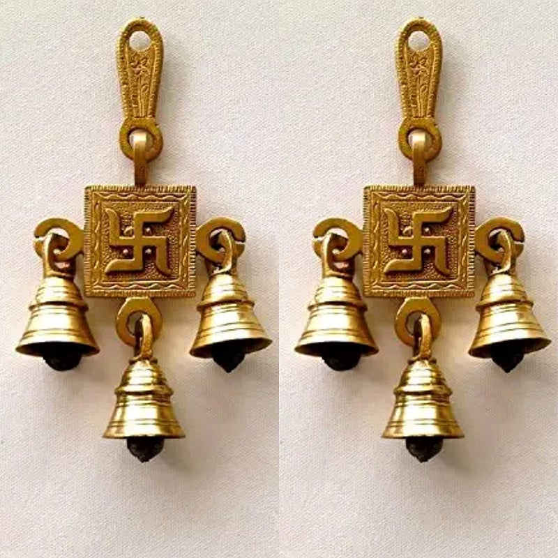 Craftomanic Brass Swastik Hanging BellsBrass Hanging Bells Room Entance Home Decor for Diwali Decoration Hanging Bell for Temple Door Entrance Pooja Mandir - Image 3