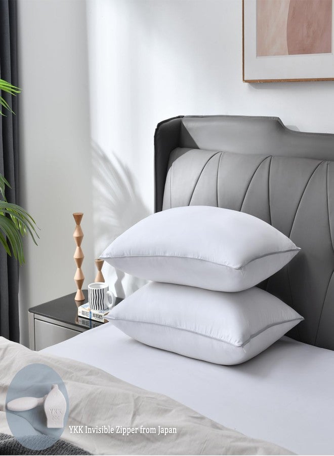 Precoco Premium Soft 100% Long-Staple Cotton Pillow Protectors With Zipper, Standard Size 20x26, Set of 2 White Cases, Hidden Zippered Cover for Gift - Image 2