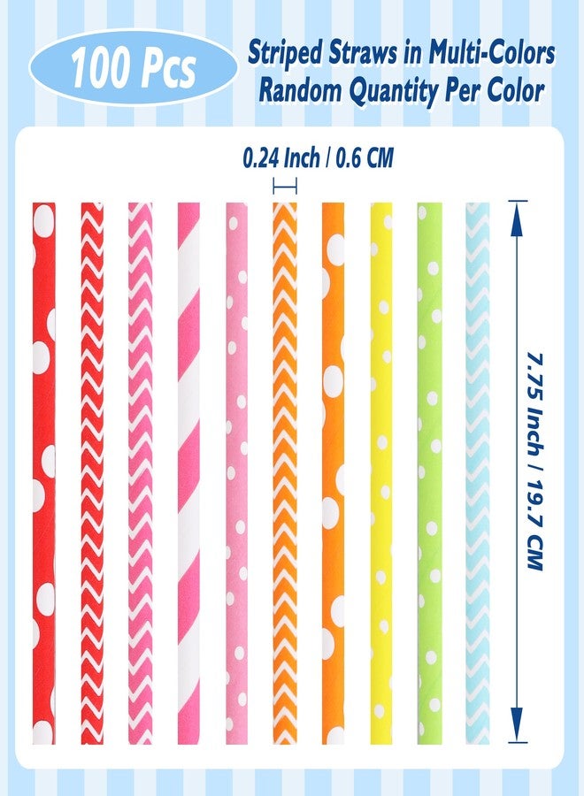 BEISHIDA 100 Pcs Biodegradable Paper Straws, Assorted Rainbow Striped Straws for Drinking, Crafts and Party Supplies - Image 2