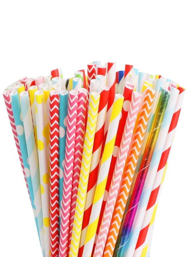 BEISHIDA 100 Pcs Biodegradable Paper Straws, Assorted Rainbow Striped Straws for Drinking, Crafts and Party Supplies - Image 1