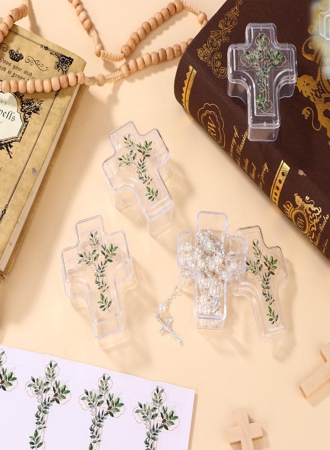HKOYTIUP 60 Pcs First Holy Communion Cross Shape Box Easter First Communion Gift 2.05 x 2.64 Clear Cross Shaped Rosary Favor Box with Sticker Jewelry Trinket Storage Boxes for Recuerdos para Primera Comunion - Image 5