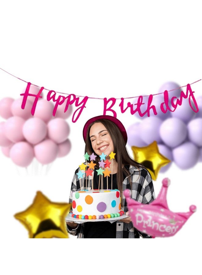 بارتي بروبس ديكورات عيد ميلاد بطابع الأميرة من بارتي بروبس - 50 قطعة، ديكورات عيد ميلاد بطابع الأميرة، عناصر ديكور عيد ميلاد للبنات، بالونات رقائق معدنية على شكل نجمة، لافتة عيد ميلاد سعيد باللون الوردي (ورق مقوى، لاتكس، رقائق معدنية) - Image 5