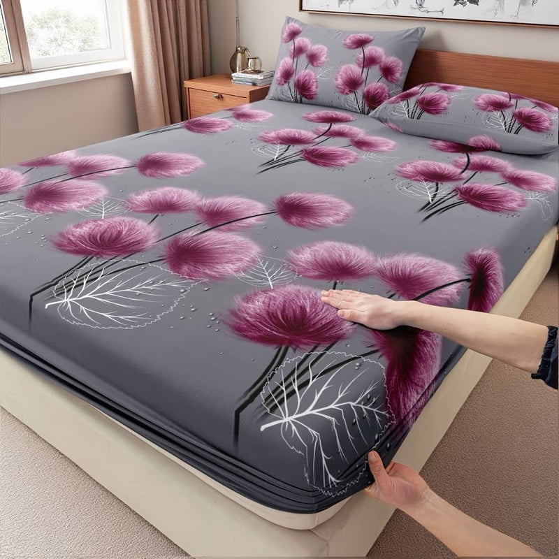 طقم شرشف ليزر مقاس كينغ بيربل (3 قطع) بتصميم زهري فاخر ومودرن مناسب لجميع الفصول بدون حشو مفارش منزلية - Image 5