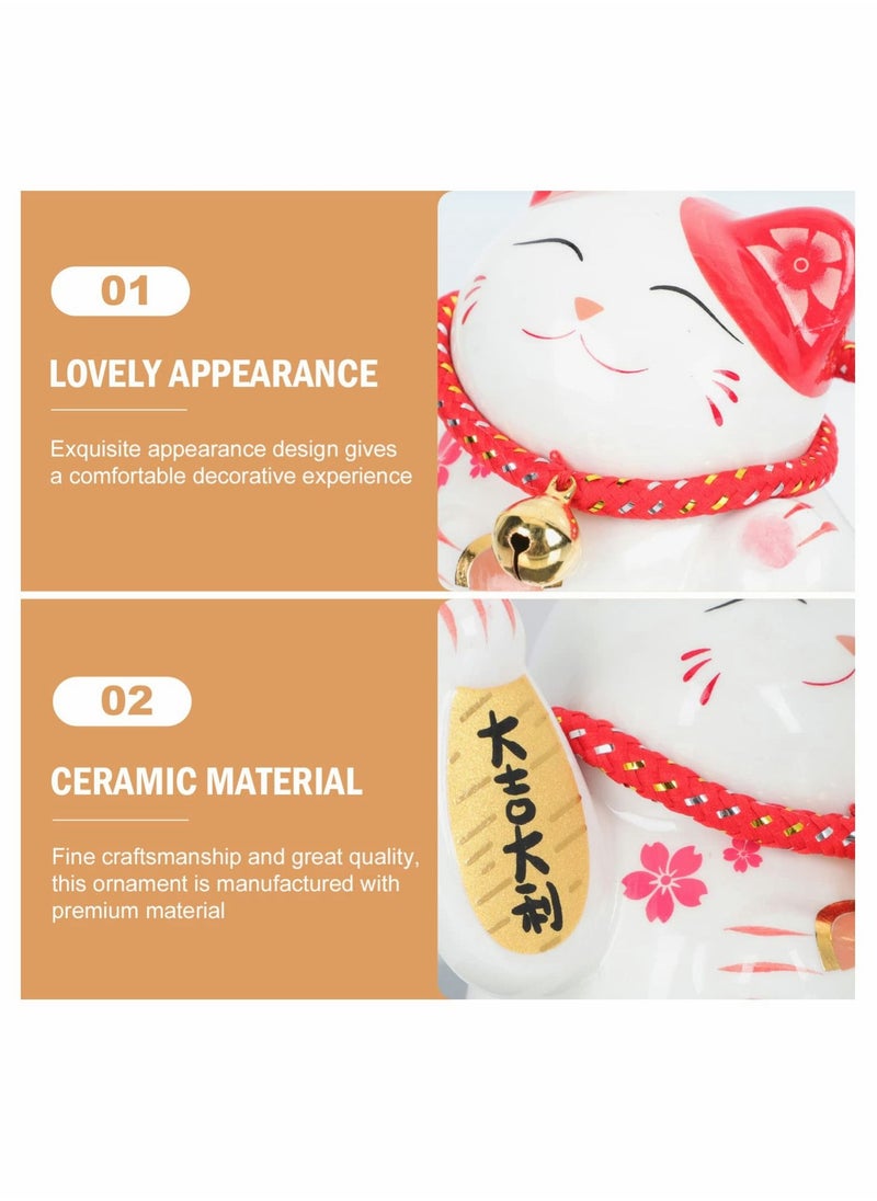 Excefore - Maneki Neko, Chinese Waving Arm Fortune Cat Cute Ceramic Lucky Cats, Feng Shui Good Luck Cat, Figurine Wealth Welcoming Animal Ornament for Car Office Decor White - Image 1