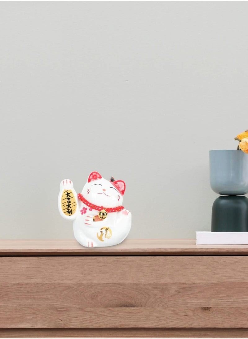 Excefore - Maneki Neko, Chinese Waving Arm Fortune Cat Cute Ceramic Lucky Cats, Feng Shui Good Luck Cat, Figurine Wealth Welcoming Animal Ornament for Car Office Decor White - Image 1