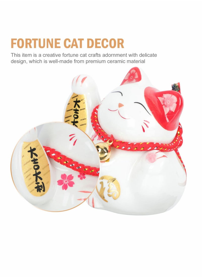 Excefore - Maneki Neko, Chinese Waving Arm Fortune Cat Cute Ceramic Lucky Cats, Feng Shui Good Luck Cat, Figurine Wealth Welcoming Animal Ornament for Car Office Decor White - Image 1