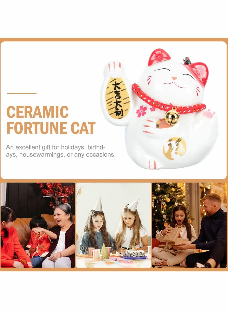 Excefore - Maneki Neko, Chinese Waving Arm Fortune Cat Cute Ceramic Lucky Cats, Feng Shui Good Luck Cat, Figurine Wealth Welcoming Animal Ornament for Car Office Decor White - Image 1