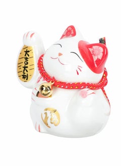 Maneki Neko, Chinese Waving Arm Fortune Cat Cute Ceramic Lucky Cats, Feng Shui Good Luck Cat, Figurine Wealth Welcoming Animal Ornament for Car Office Decor White