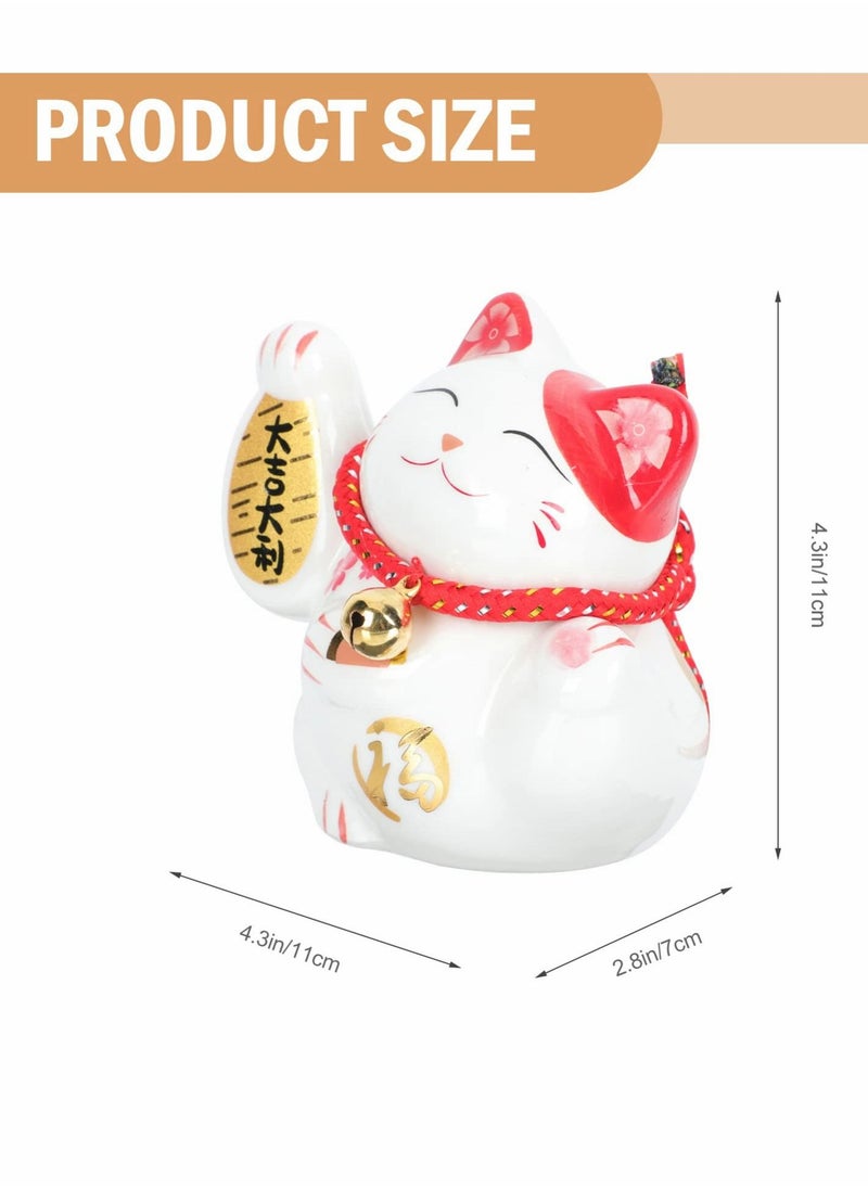 Excefore - Maneki Neko, Chinese Waving Arm Fortune Cat Cute Ceramic Lucky Cats, Feng Shui Good Luck Cat, Figurine Wealth Welcoming Animal Ornament for Car Office Decor White - Image 1