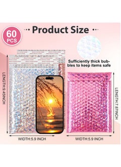Henoyso 60 Pcs 6 X 9.5 Inch Holographic Bubble Mailers Metallic Padded Envelopes Waterproof Adhesive Shipping Bags Cushioning Padded Mailers For Mailing Shipping Packing Small Business 3 Colors  - Image 2
