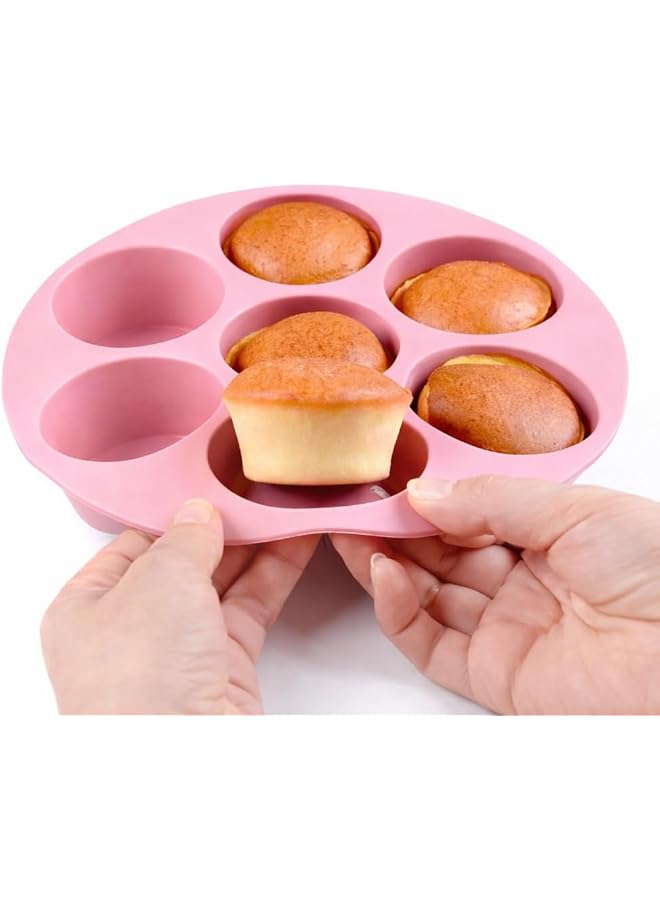 Silicone Muffin Mold 4 Cup – Non Stick Flexible Baking Pan, Heat Resistant Silicone Cupcake Tray, Easy Release & Easy Clean, Oven Microwave Freezer Safe (PINK)