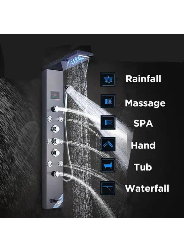 ProssimaGen ProssimaGen Italiano Stainless Steel Shower Panel 5 in One With LED Display Tower System Rainfall Shower Body Massage Spray Handheld Shower Temperature Display Wall Mount Shower Panel black  - Image 3