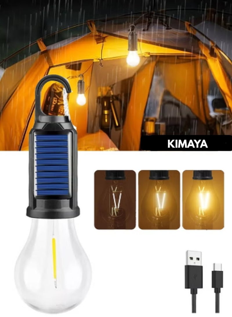 كيمايا مصابيح تخييم تعمل بالطاقة الشمسية قابلة لإعادة الشحن، مصابيح LED مقاومة للماء للخيام مع كابل USB، 3 أوضاع فانوس تخييم معلق، مصباح معلق للمشي لمسافات طويلة، الطوارئ، التخييم، المنزل، إصلاح السيارات (قطعة واحدة) - Image 1