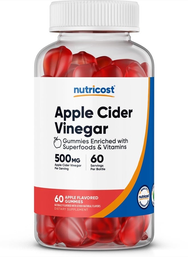 Nutricost Apple Cider Vinegar 500mg, 60 Gummies, Apple Flavored - Gluten Free, Non-GMO, No Corn Syrup - Image 1