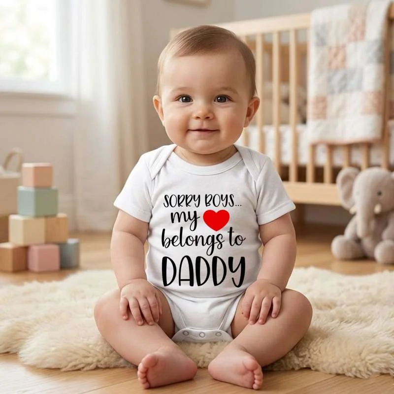 Matching Family Outfits Sorry Boys My Heart Belongs to Daddy Baby Bodysuit – Cute Infant Onesie with Heart Graphic, Soft Cotton Baby Romper for Girls, Funny Newborn Outfit, Baby Shower Gift, Everyday Wear