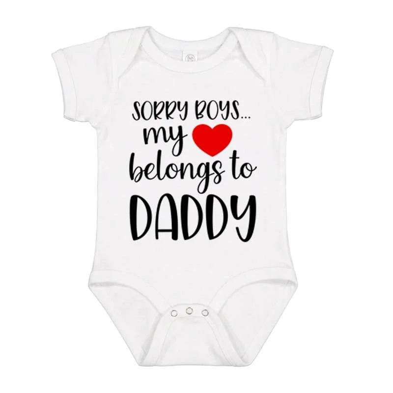 Matching Family Outfits Sorry Boys My Heart Belongs to Daddy Baby Bodysuit – Cute Infant Onesie with Heart Graphic, Soft Cotton Baby Romper for Girls, Funny Newborn Outfit, Baby Shower Gift, Everyday Wear