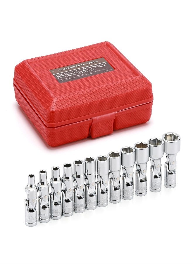 EMENTOL 12PCS 1/4" Drive Universal Joint Socket Set, 6 Point, Metric Universal Flex Socket Set, CR-V, Swivel Head, 5mm - 15mm - Image 1