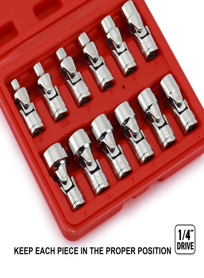 EMENTOL 12PCS 1/4" Drive Universal Joint Socket Set, 6 Point, Metric Universal Flex Socket Set, CR-V, Swivel Head, 5mm - 15mm - Image 5