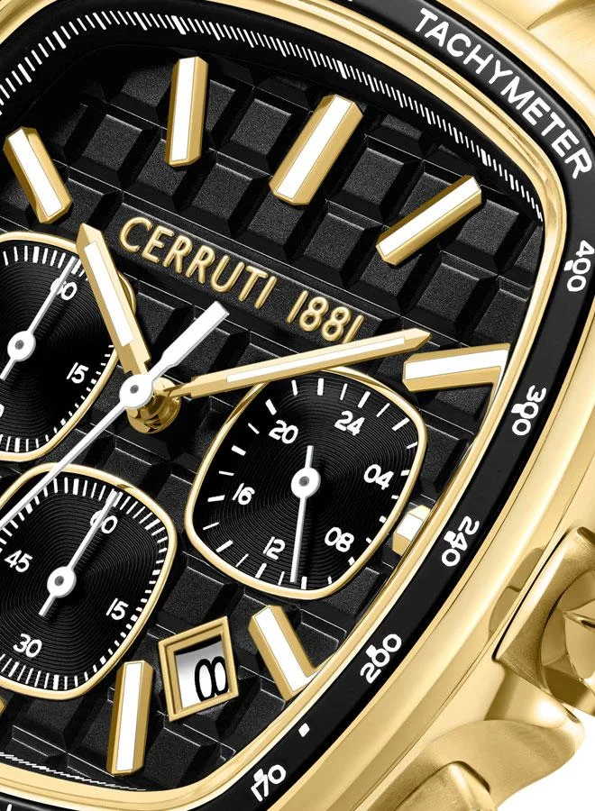 CERRUTI 1881 Casale Men's 44mm Chrograph Watch with Gold Plated Stainless Steel Bracelet Black Checkered Dial