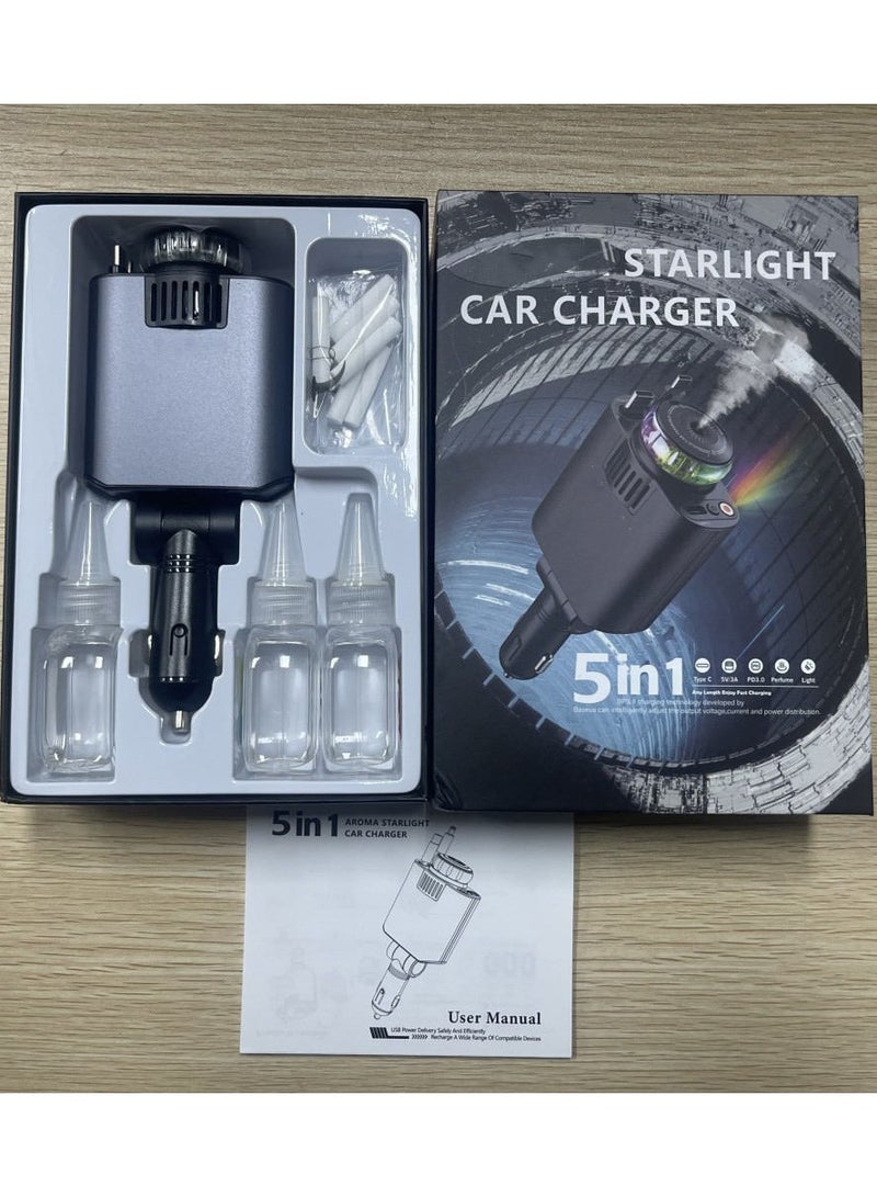 Starlight معطر هواء السيارة المحمول 5 في 1 وموزع العطور – موزع زيت أساسي إلكتروني مع عطر أروماتيرابي مخصص وشاحن سيارة سريع من نوع-C - Image 2