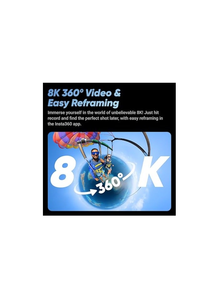 انستا 360 حزمة X4 للدراجات النارية - كاميرا أكشن مقاومة للماء 360 درجة بدقة 8K، فيديو بزاوية واسعة 4K، عصا سيلفي غير مرئية، واقيات عدسة قابلة للإزالة، عمر بطارية 135 دقيقة، تحرير الذكاء الاصطناعي، التثبيت، للرياضة، والسفر - Image 2
