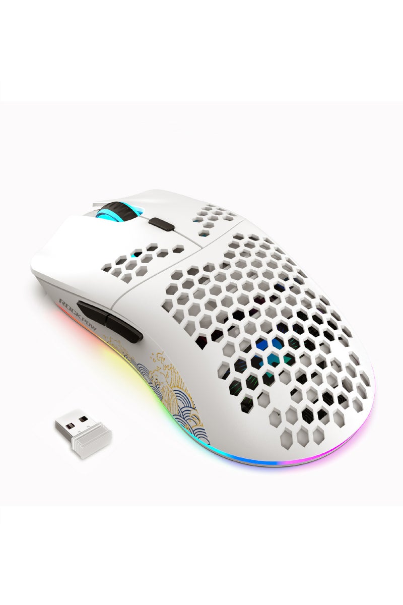 Rock Pow Wireless Gaming Mouse Honeycomb Ultralight 6 Programmable Buttons Adjustable 4800 DPI Ergonomic Wireless Mouse RGB Backlight High-Precision Optical Sensor Rechargeable Gaming Mice Mouse for Laptop Computer PC MAC  - Image 1