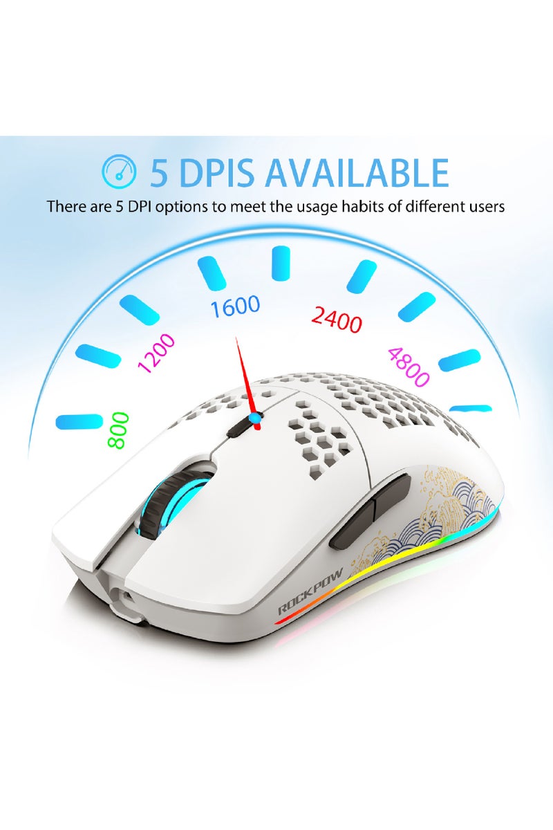 Rock Pow Wireless Gaming Mouse Honeycomb Ultralight 6 Programmable Buttons Adjustable 4800 DPI Ergonomic Wireless Mouse RGB Backlight High-Precision Optical Sensor Rechargeable Gaming Mice Mouse for Laptop Computer PC MAC  - Image 3
