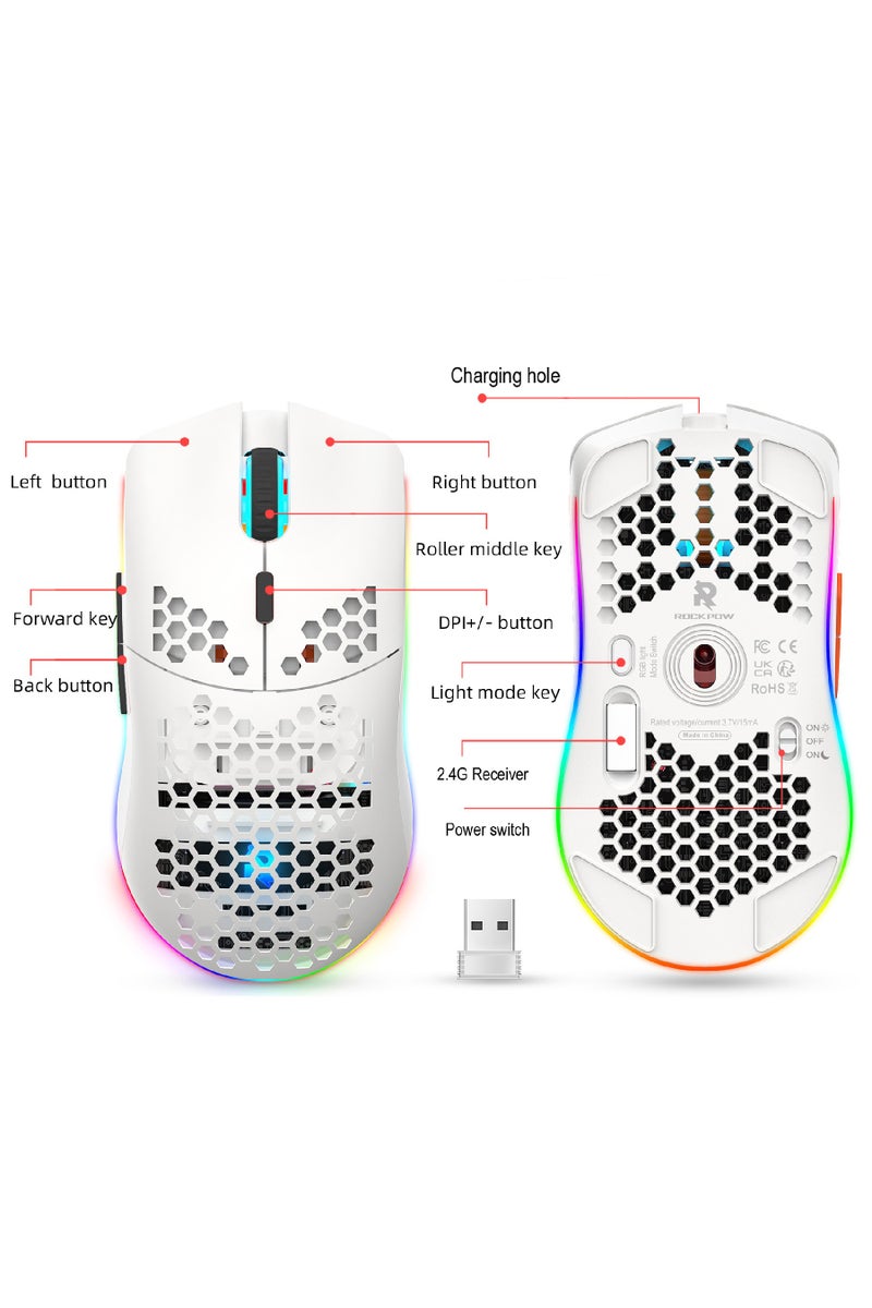Rock Pow Wireless Gaming Mouse Honeycomb Ultralight 6 Programmable Buttons Adjustable 4800 DPI Ergonomic Wireless Mouse RGB Backlight High-Precision Optical Sensor Rechargeable Gaming Mice Mouse for Laptop Computer PC MAC  - Image 4