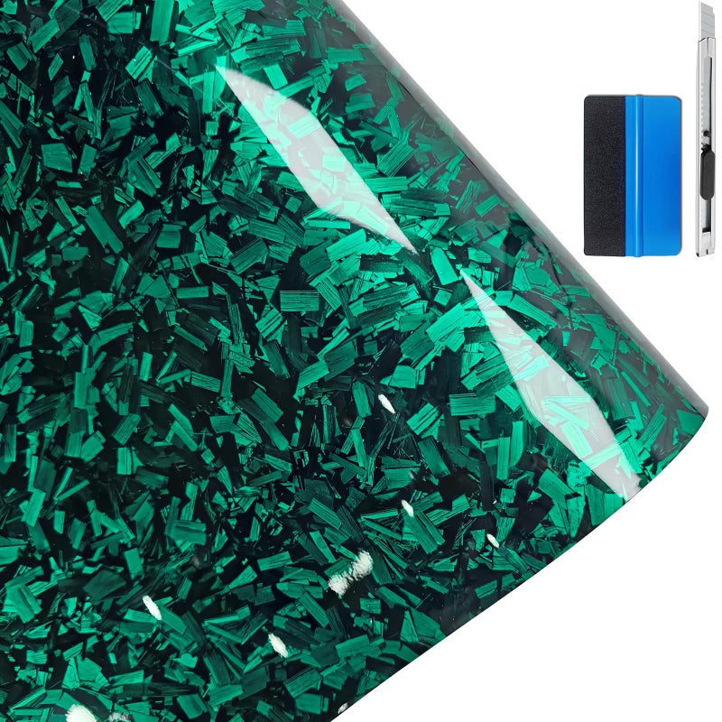 لفائف فينيل لزجة سوداء من ألياف الكربون المزورة LZLRUN مع ملصقات لإطلاق الهواء 165 قدم × 35 قدم أخضر