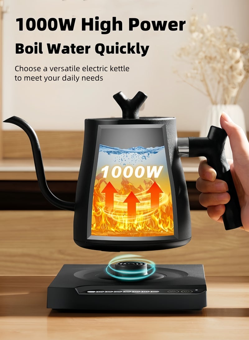 نيهاو غلاية قوسية متعددة الوظائف V60، غلاية كهربائية، إبريق قهوة وإبريق شاي، سعة 1000 مل، قوة 1000 واط، ضبط درجة الحرارة بعجلة التحكم، عزل تلقائي مع درجة حرارة رقمية، مصنوعة من الفولاذ المقاوم للصدأ 304، مناسبة للاستخدام في المنزل والمكتب - أسود - Image 5