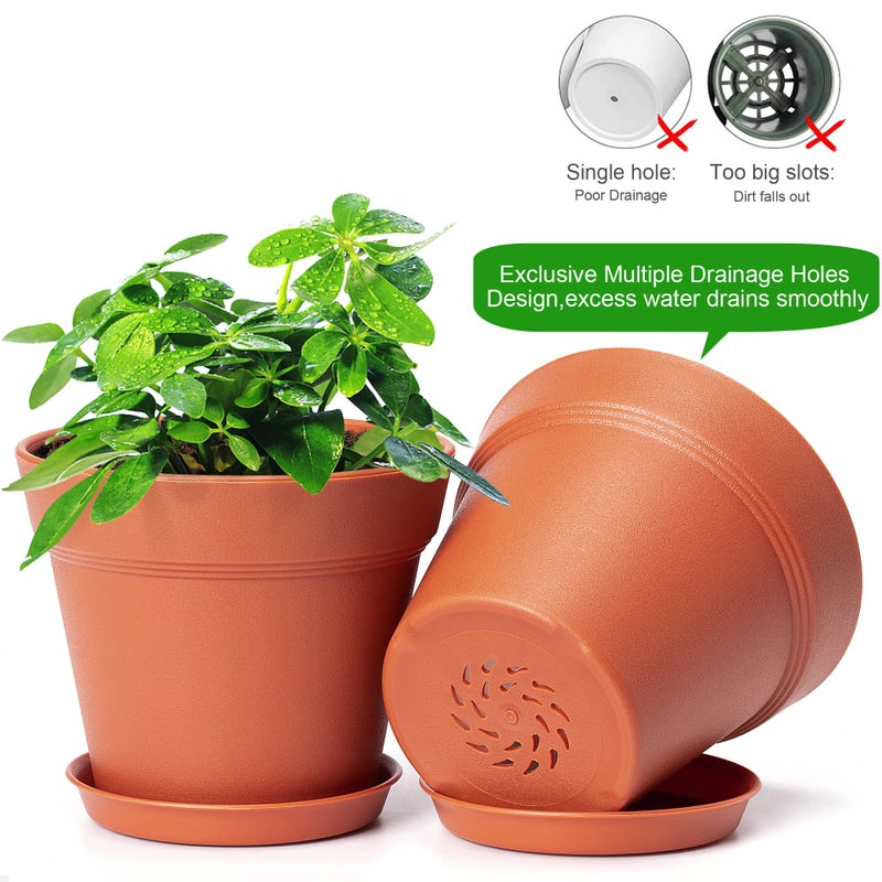 FHWTY 4 inch Plant Pots 16 Pack, Small Plant Pots with Drainage Holes and Tray, Thickened Indoor Planters Seedlings Pots for Flowers, African Violet, Succulent and All House Plants, Terracotta - Image 3