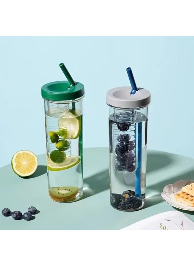 FALMER - Fruit Infuser Water Bottle with Straw, Portable Large Capacity Drinking Cup, Transparent Sports Water Bottle for Fitness, Gym, Outdoor Activities 700ml - Image 1