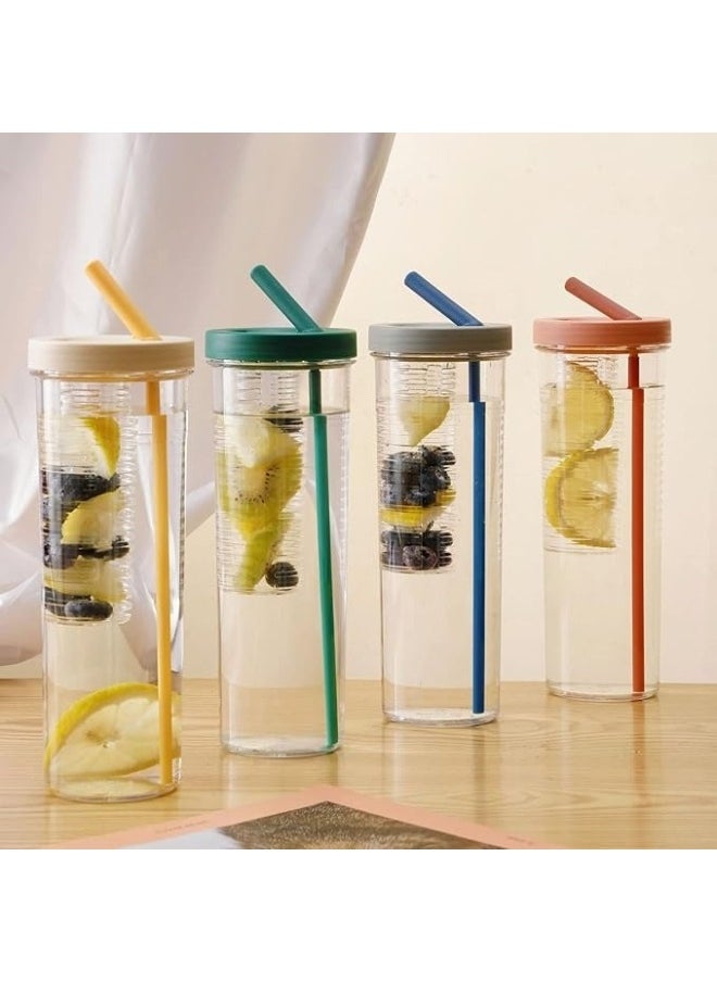 FALMER - Fruit Infuser Water Bottle with Straw, Portable Large Capacity Drinking Cup, Transparent Sports Water Bottle for Fitness, Gym, Outdoor Activities 700ml - Image 1