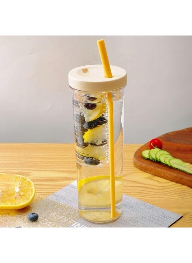 FALMER - Fruit Infuser Water Bottle with Straw, Portable Large Capacity Drinking Cup, Transparent Sports Water Bottle for Fitness, Gym, Outdoor Activities 700ml - Image 1